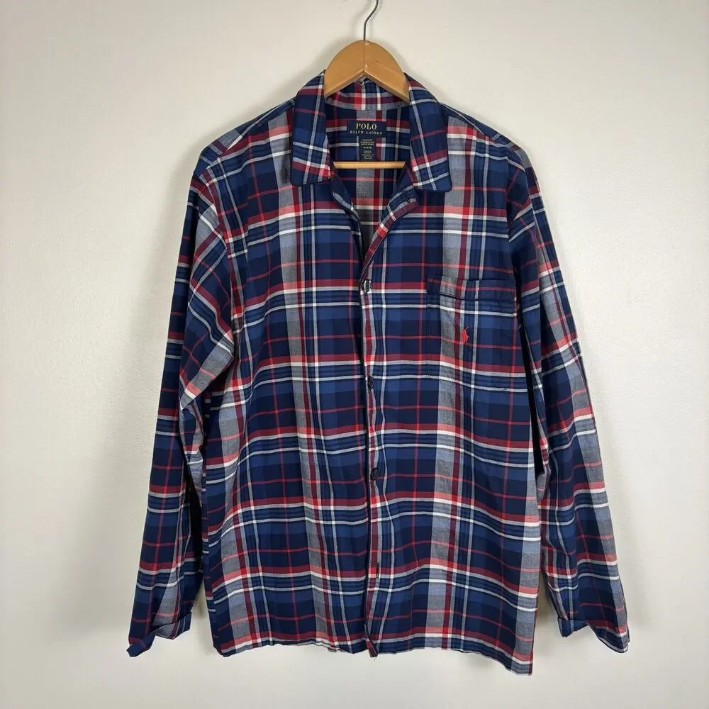 Polo Ralph Lauren Men's Stretch Woven Pajama Set Milton Plaid Navy, M/L READ